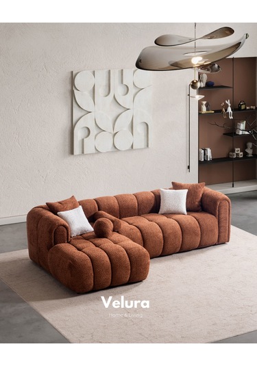 Puffy Premium Uzanmalı Köşe Koltuk Takımı & Oturma Grubu - Kiremit Kiremit