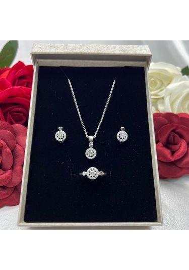 Kadın 2'li Seti 925 Ayar Gümüş Rodyumlu Zirkon Taşlı Gümüş