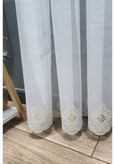 Tül Perde Farbateks Dikim Örme Çizgi Yeni Model Tasarım Renk Desen 3kat Sık Pileli Tül Perde Sarı-gold