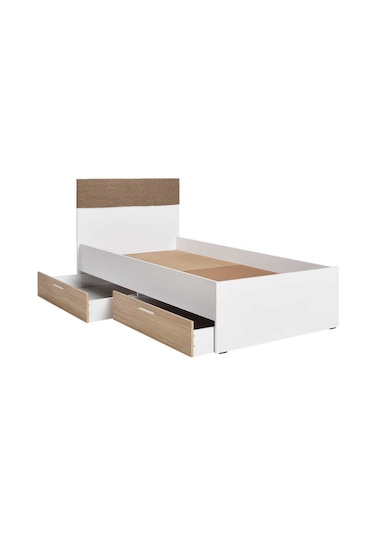 Adoremobilya Base Genç Odası 2 Çekmeceli Tek Kişilik Karyola - İtalyan Meşe-Beyaz