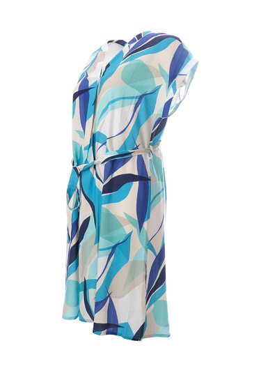 Canel Midi Boy Günlük Elbise - Kısa Kol, Kemerli, Desenli - Yazlık Çok Renkli