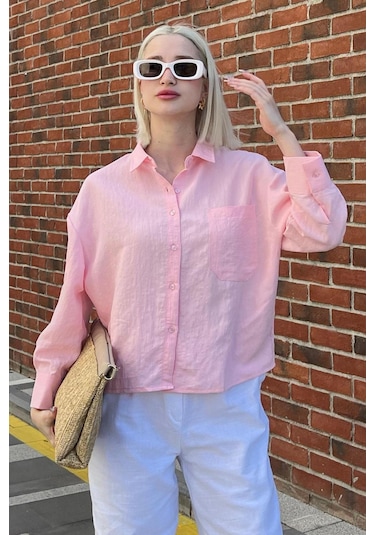 Madmext Pembe Çizgili Oversize Kadın Gömlek Mg2093-pembe Pembe