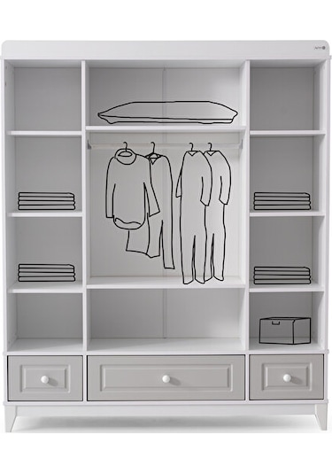 Joy 4 Kapılı Dolap, Bebek ve Genç Odası Dolap Gri