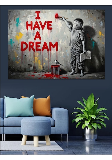 I Have A Dream Yazısı Ve Çocuk Dekoratif Kanvas - Mdf Ahşap Tablo