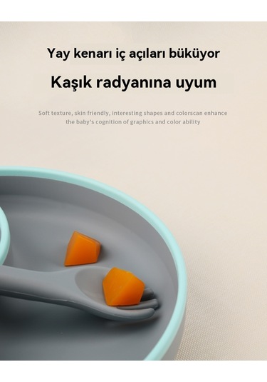 Jianfan Kapaklı Renkli Silikon Bebek Mama Tabağı Seti Bölmeli Koyu Mavi Koyu Mavi