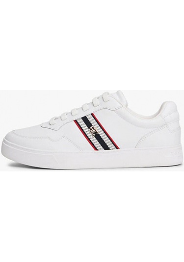 Tommy Hilfiger Th Dokuma Şeritli Düz Taban Kadın Beyaz Sneaker Fw0fw09001ybs Beyaz