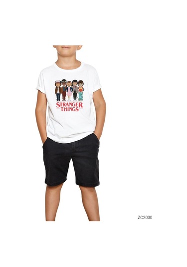 Stranger Things Crew Beyaz Çocuk Tişört Siyah