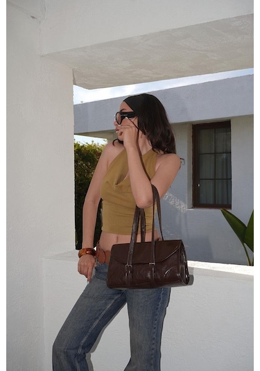 Shule Bags Calvino Vintage Baget Çanta Acı Kahve Acı Kahve