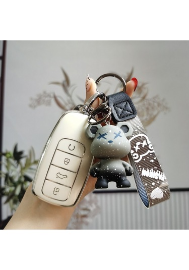 Hangfox Chery Anahtar Kılıfı H Tipi Akıllı 4 Tuşlu Süt Beyazı - Yüksek Kaliteli Materyal, Dayanıklı, Güneşinizi Kolaylaştırır Tek Set + Gümüş Zırh Kanca