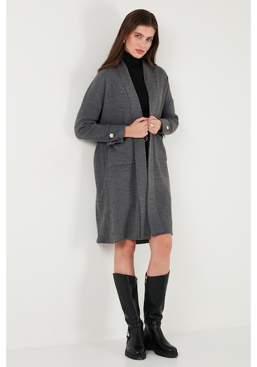 Lela % 100 Akrilik Triko Örme Uzun Bayan Hırka 4615212 Antrasit