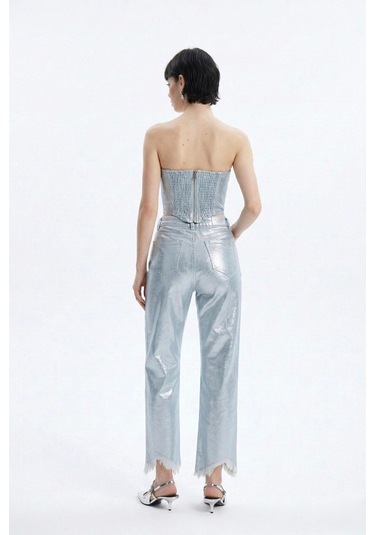 Holly Lolly Özel Yapım Parlak Kaplamalı Glossy Jean Pantolon Mavi