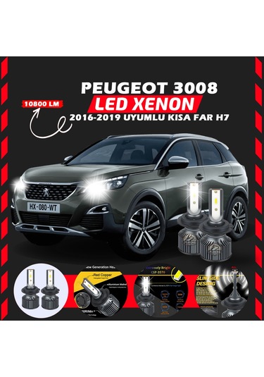 Peugeot 3008 2016-2019 Kısa Far Uyumlu Şimşek Etkili Led Xenon Premium Series H7