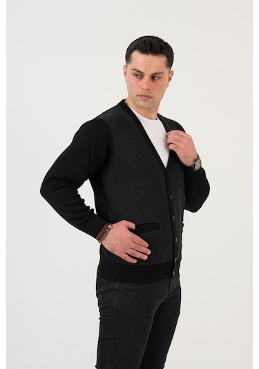 Woolen World Düğmeli Çift Cepli Nokta Desenli Erkek Triko Hırka 001