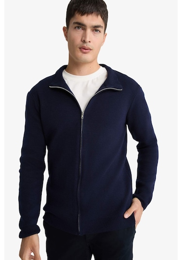 Defacto Standart Fit Dik Yaka Fermuarlı Triko Hırka C8158ax25aunv64 Lacivert