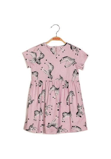 Zeyland Kız Çocuk Kısa Kollu Desenli Elbise-k.pembe Pembe