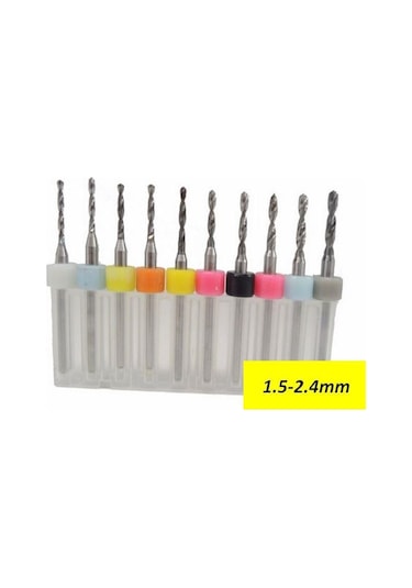 Tungsten Karbür Mini Cnc Matkap Uç Pcb Baskı Devre 10 Lu Set 1.5-2.4mm