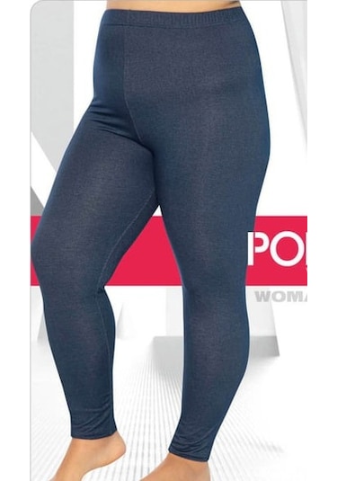 Polkan Bayan Tayt Kot Desen Büyük Beden 218 Mavi