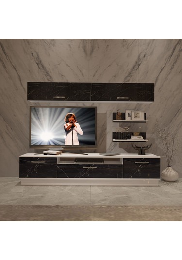 Decoraktiv Trendstyle 5 Slm Tv Ünitesi Tv Sehpası Beyaz - Siyah Mermer