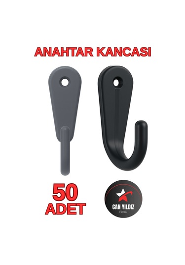 50 Adet Siyah Plastik Anahtar Kancası Anahtarlık Kanca Siyah