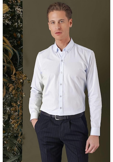 Efor Gk 711 Slim Fit Mavi Klasik Gömlek Mavi
