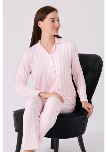 Arnetta 3065 Uzun Kol Kadın Pijama Takımı Toz Pembe Toz Somon