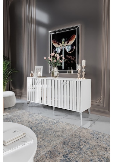 DUBAİ KONSOL MDF MEBRAN KAPAK BEYAZ GÜMÜŞ