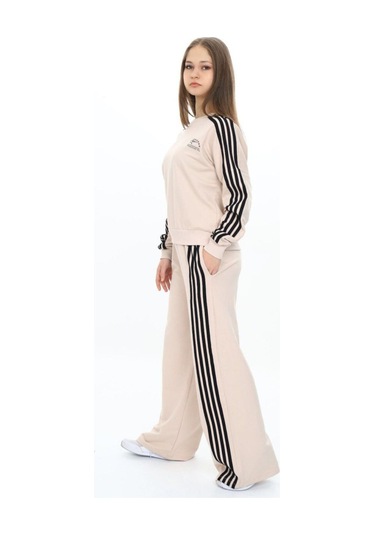 Kız Çocuk %100 Pamuk Uzun Kol Oversize Alt&üst Eşofman Takımı-eşt-0027 Bej