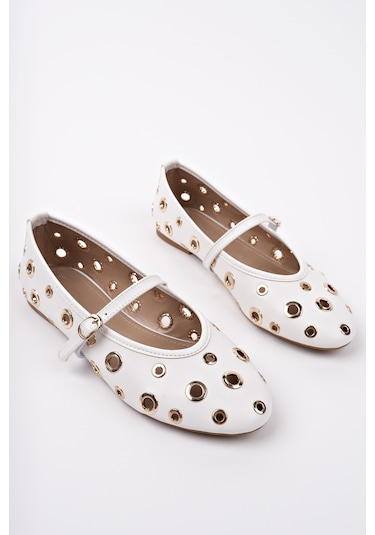 Muggo Misha Tek Bant Troklu Günlük Kadın Babet Beyaz