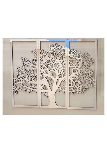 Sonbahar 3'lü Çınar Ağacı Tablo Mdf Üzeri Aynalı Gümüş Pleksi