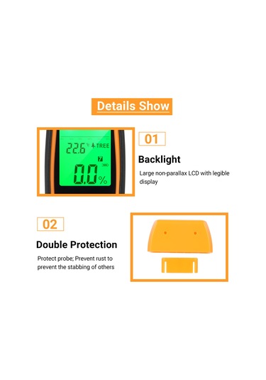 Ranyeek Rz862 İğne Tipi Dijital Nem Ölçer, Ahşap İnşa Malzeme Seçimi, 6-50% Aralığı, Siyah-turuncu Pil Dahil Değil