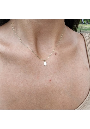 Su Damlası Sade Taşsız Tasarım Modern Tarz 14 Ayar Altın Kolye-gündelik Spor Tarz Altın Kolye