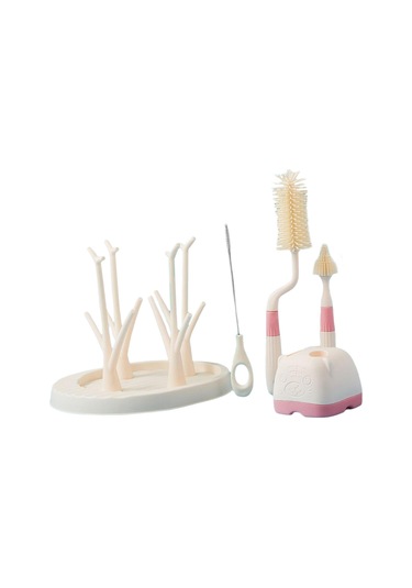 Suntek Biberon - Şişe Fırça Seti ve Kurutma Standı Bej