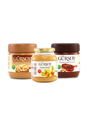 Gürsoy 3'lü Tanışma Paketi (400 g Fındık Ezmesi + 400 g Kakaolu F