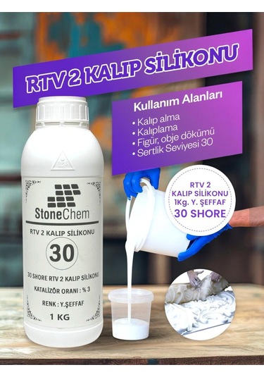 Yüksek Kalite 1. Sınıf Rtv 2 Kalıp Silikonu 1 Kg Yarı Şeffaf 30 Shore 1