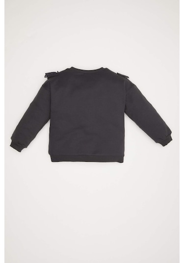 DeFacto Kız Bebek Bisiklet Yaka İçi Yumuşak Tüylü Sweatshirt D6678A524WNAR1 Antrasit
