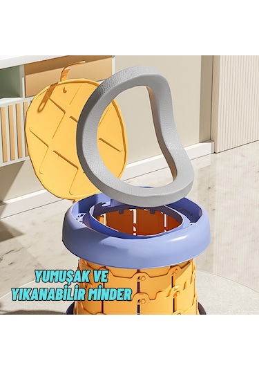 Tuvalet Eğitici Katlanabilir Taşınabilir Çocuk Lazımlık Portatif Seyahat Bebek Tuvaleti Sarı