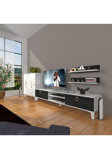 Decoraktiv Eko On Mdf Dvd Gold Tv Ünitesi Tv Sehpası Beyaz - Siyah