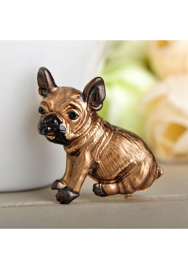 Kahverengi Blucome Sevimli Pug Köpek Broş Yeşil Gözler Hayvan Korsaj Pimleri Çocuk Kız Gömlek Ceket Klipleri Broş Elbise Aksesuarları Takı Kahverengi