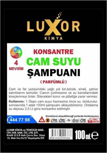 Luxor Kimya Konsantre Oto Cam Suyu Şampuanı 100 Ml 1 Adet