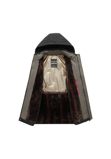 Yeni Kapüşonlu, Kalın, Sıcak Erkek Parka Ceketi Siyah