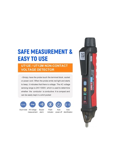 Dofolink Unı-t Ut12e Akıllı Voltaj Tespit Cihazı - 24v-1000v Ac, Akışkan/neutral Tespiti, Sesli/ışık Alarmı, Titreşim Modu, Fener, Ip67, Pil Yok Siyah