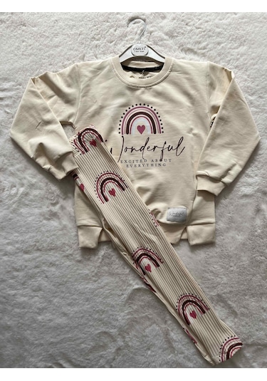 Gökkuşağı Altı Fitilli Mevsimlik Kız Takım Bej