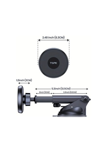 Xuweiwei Topk D48x Siyah Manyetik Araba Telefon Tutucu Güçlü Manyetizma Metal Saç Tokası Tasarımı Tek Elle Kullanım