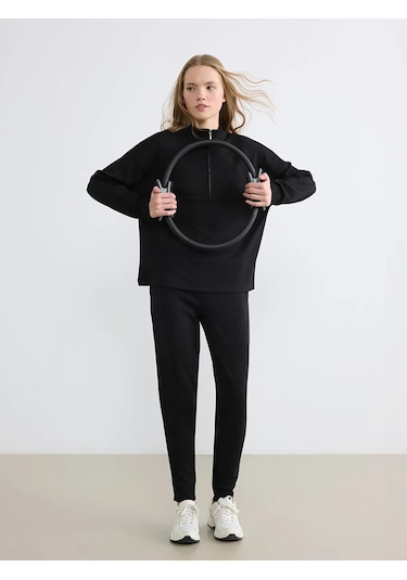 Lc Waikiki Siyah Dik Yaka Soft Touch Oversize Kadın Sweatshirt