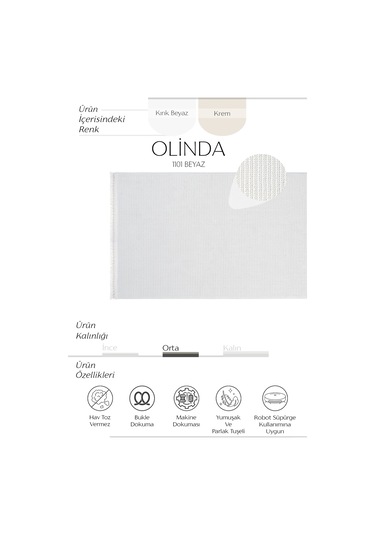 Cool Halı Olinda 1101 Beyaz Mutfak Halısı Bukle Dokuma Tezgah Önü Leke Tutmaz İskandinav Yolluk Halı