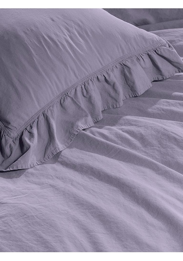 Fırfırlı Stonewash Cotton Nevresim Takımı 200x220 Lila