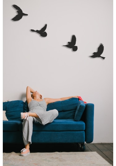 Dekoratif 4'lü Kuş Duvar Süsü Duvar Dekoru