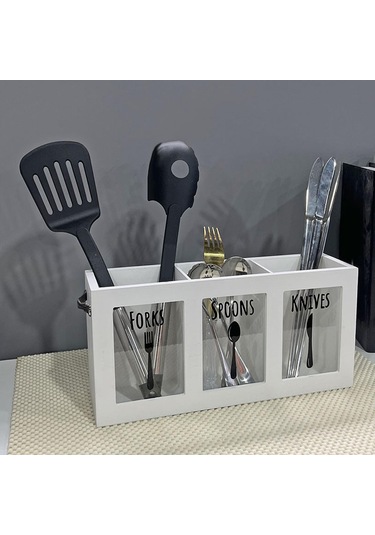 Suntek Mutfak Eşyası Tutucu Modern Çatal Bıçak Takımı Beyaz