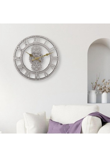 Homyl 12 Inç Dekoratif Kuvars Yuvarlak Saatler Dış Duvar Saati Gümüş