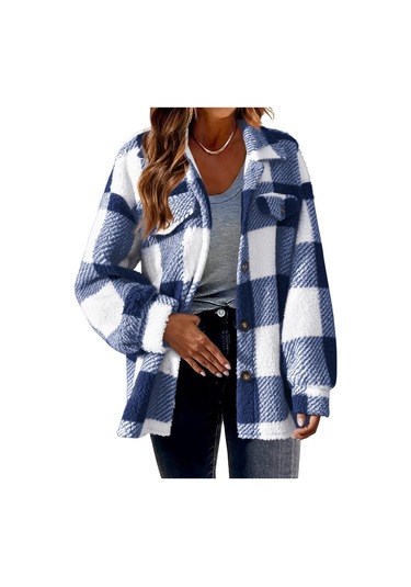 Yeni Sonbahar Ve Kış Kuzu Derisi Ceket Peluş Mont Mavi Mavi